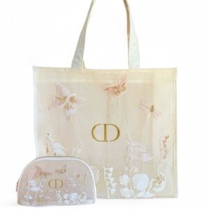 Dior Parfum Exclusive Large Butterfly Mesh/VIP Gift Tote with Cosmetic Bag
